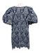 Elliatt Size S Blue & White Polyester Back Zip Puff Sleeves Denim Lace Dress Blue & White / S