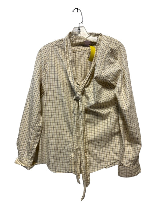 Ann Mashburn Size M Yellow & Brown Cotton Neck Tie Grid Long Sleeve Top Yellow & Brown / M