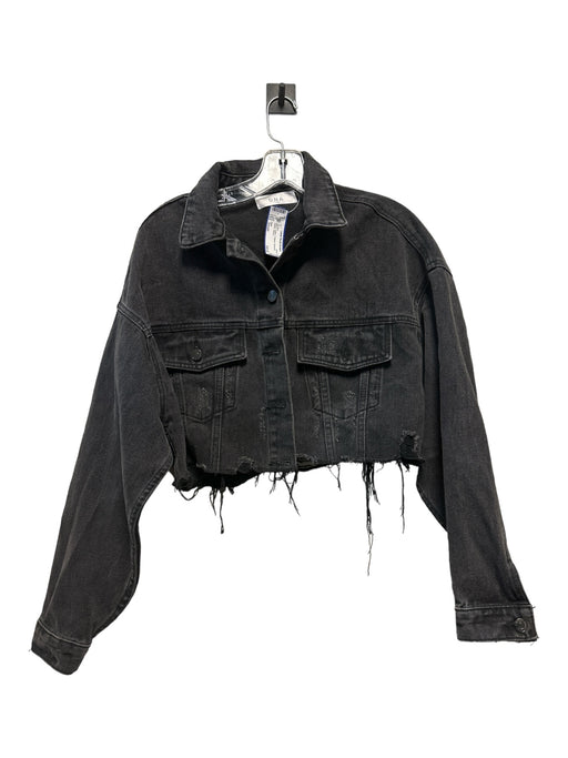 DNA Size Small Black Cotton Cropped Distressed Denim Jacket Black / Small