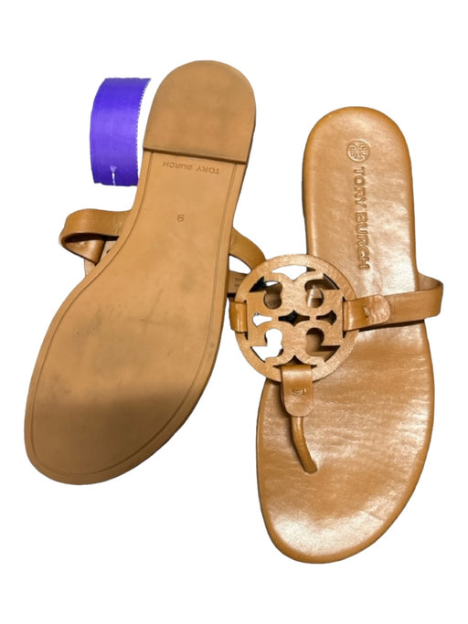 Tory Burch Shoe Size 9 Camel Leather Thong Logo Sandals Camel / 9