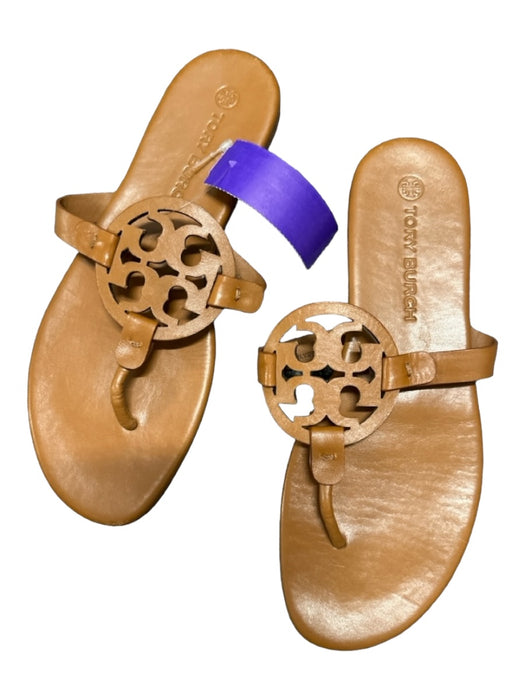 Tory Burch Shoe Size 9 Camel Leather Thong Logo Sandals Camel / 9