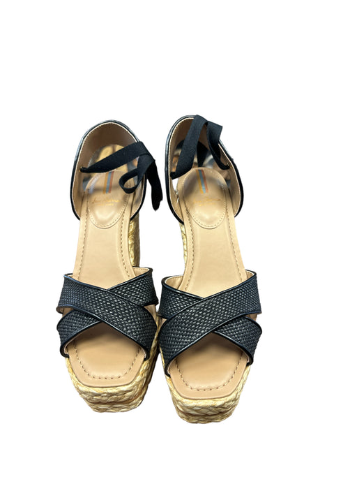 Sam Edelman Shoe Size 8.5 Black & Tan Canvas Wicker Wedge Ankle Tie Sandals Black & Tan / 8.5