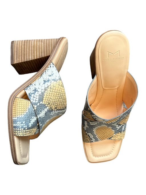 Marc Fisher Shoe Size 9.5 Tan & Gray Leather Snake Print Block Heel Mules Tan & Gray / 9.5