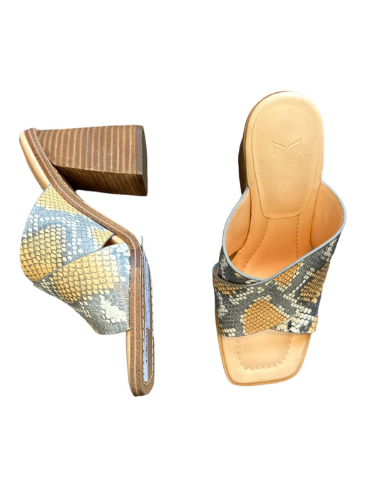 Marc Fisher Shoe Size 6M Tan & Gray Leather Snake Print Block Heel Mules Tan & Gray / 6M