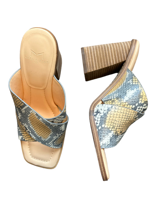Marc Fisher Shoe Size 8M Tan & Gray Leather Snake Print Block Heel Mules Tan & Gray / 8M