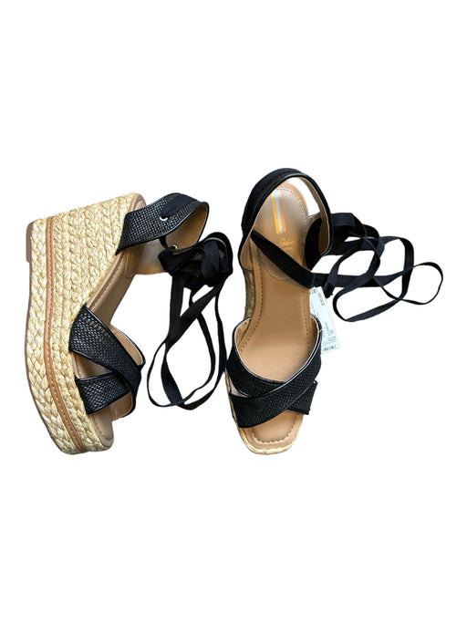 Sam Edelman Shoe Size 10 Brown & Black Canvas Wicker Wedge Ankle Tie Sandals Brown & Black / 10