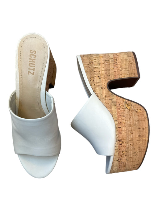 Schutz Shoe Size 9B white & tan Leather Cork Platform Mule Sandals white & tan / 9B