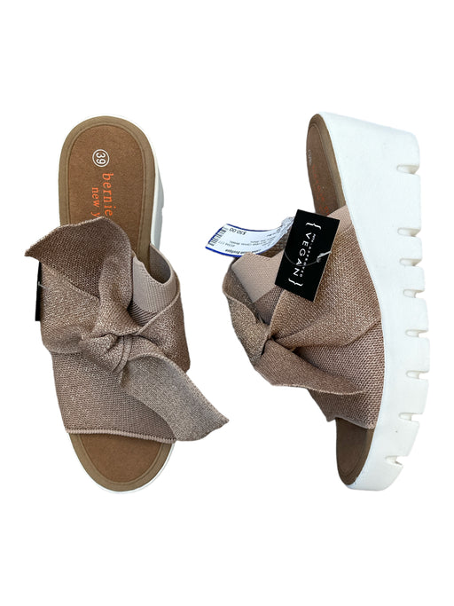 Bernie Mev Shoe Size 39 Tan & White Canvas Metallic Platform Bow Sandals Tan & White / 39