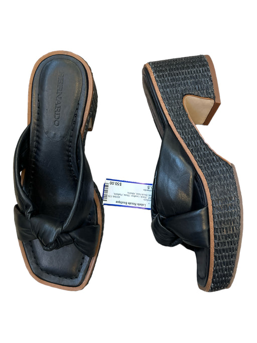 Bernardo Shoe Size 6.5 Black Leather Straw Platform Knot Block heel Sandals Black / 6.5