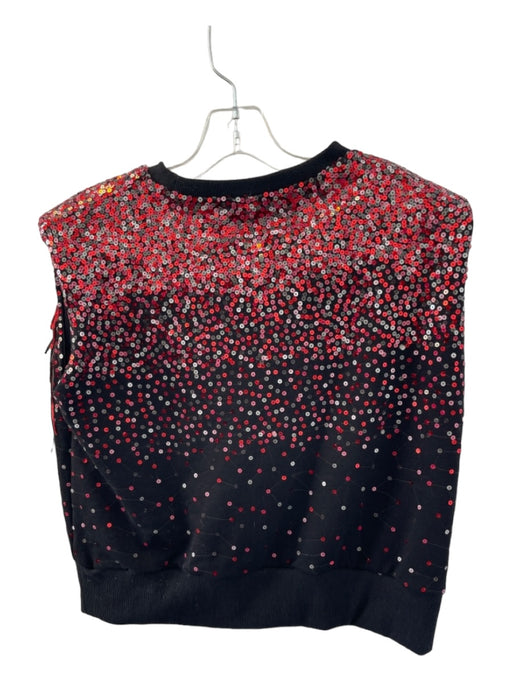 Queen of Sparkles Size L Black & Red Cotton Sequins Fringe Cap Sleeve Top Black & Red / L