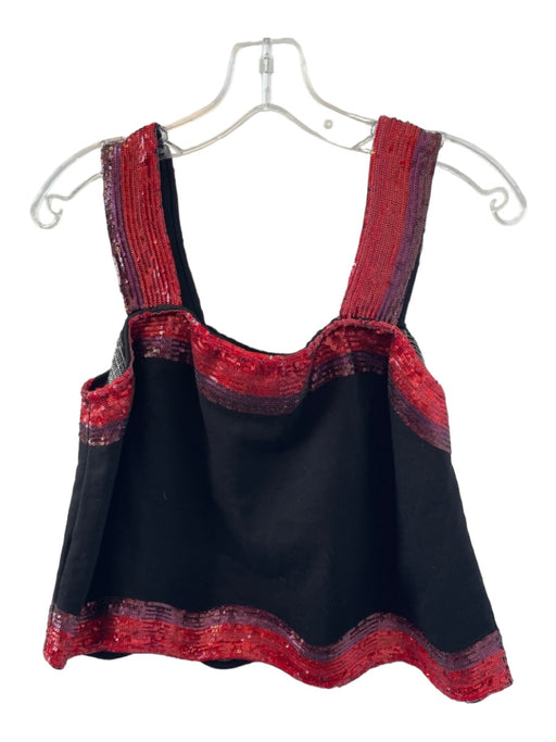 Queen of Sparkles Size M Black & Red Cotton Sequins Sleeveless Cropped Top Black & Red / M