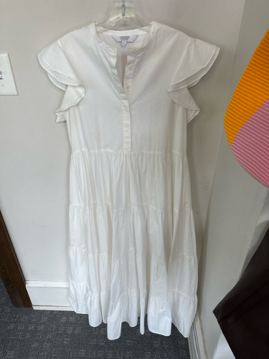 Crosby Size L White Cotton Ruffle Sleeves Button Up Maxi Tiered Dress