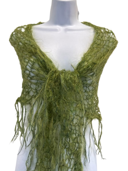 Calypso St. Barth Green Wool Knit Fuzzy Tassels scarf Green