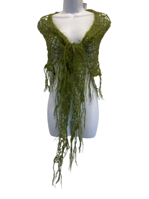 Calypso St. Barth Green Wool Knit Fuzzy Tassels scarf Green