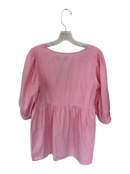 Pomander Place Size M Pink Cotton Quarter sleeve V Neck Ruffle Mini Dress Pink / M