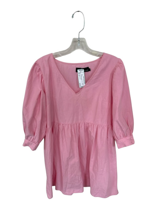 Pomander Place Size M Pink Cotton Quarter sleeve V Neck Ruffle Mini Dress Pink / M