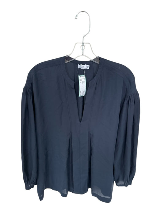Vince Size S Black Silk Long Sleeve V Neck Shear Top Black / S
