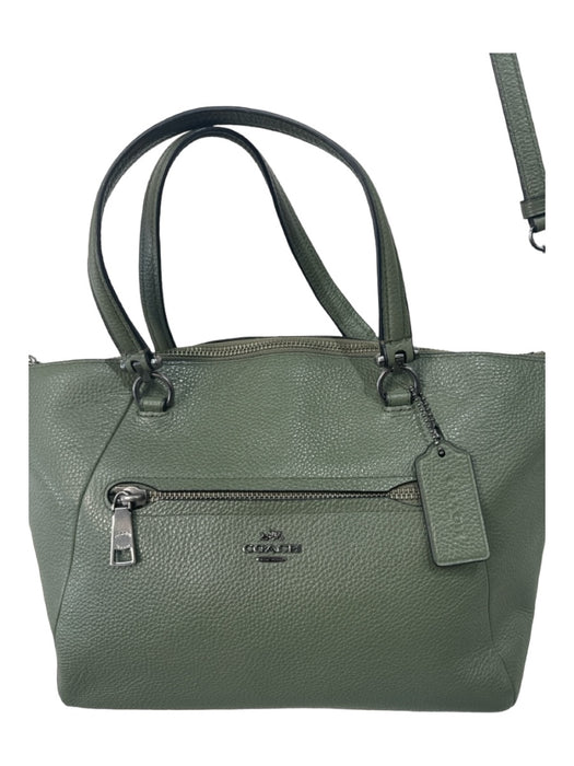 Coach Green Pebbled Leather Gunmetal Hardware Double Top Handle Zip Top Bag Green / M