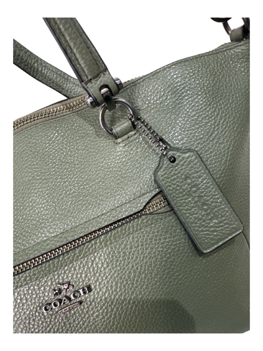 Coach Green Pebbled Leather Gunmetal Hardware Double Top Handle Zip Top Bag Green / M