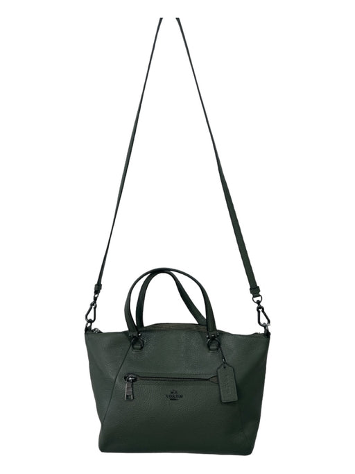 Coach Green Pebbled Leather Gunmetal Hardware Double Top Handle Zip Top Bag Green / M