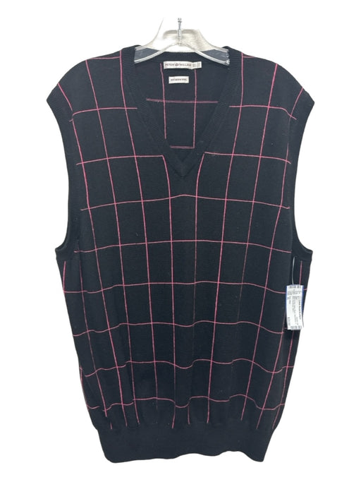 Peter Millar Size XL Black & Pink Wool Stripe V Neck Men's Vest XL