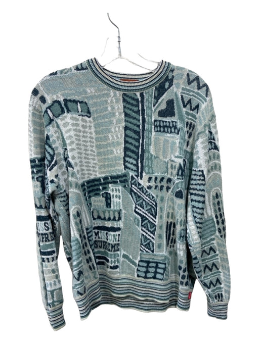 Missoni Supreme Size M Blue & Green Cotton Blend Knit Jaquard Crew Neck Sweater Blue & Green / M