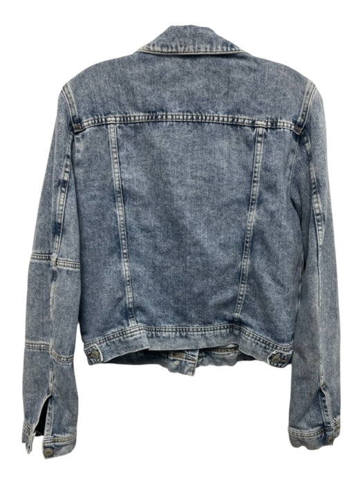 Free People Size M Light Wash Cotton Denim Button Down Collared Jacket Light Wash / M