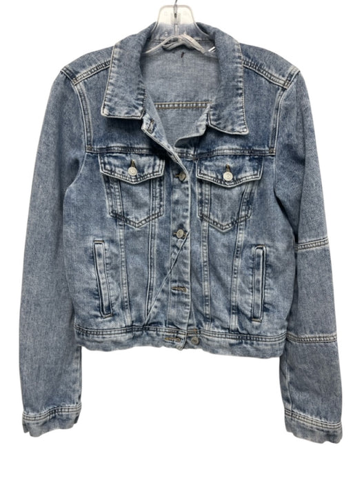 Free People Size M Light Wash Cotton Denim Button Down Collared Jacket Light Wash / M