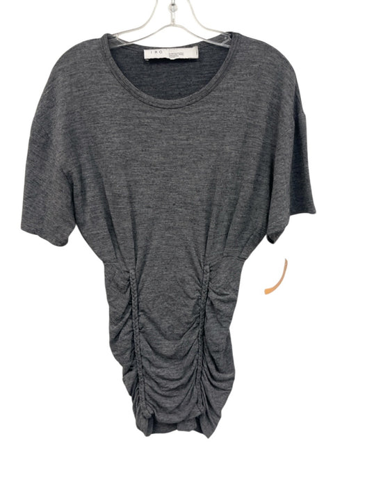 IRO Size S Gray Poliamide Braided Detail Rouched Short Sleeve Dress Gray / S