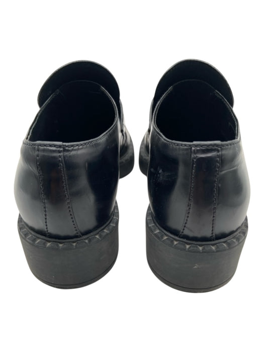 Prada Shoe Size 37.5 Black Leather Rubber Sole Triangle Logo Block heel Loafers Black / 37.5