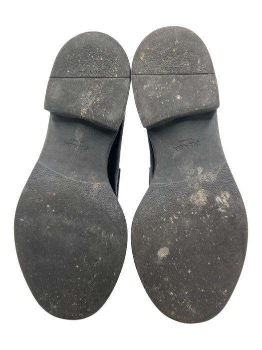 Prada Shoe Size 37.5 Black Leather Rubber Sole Triangle Logo Block heel Loafers Black / 37.5