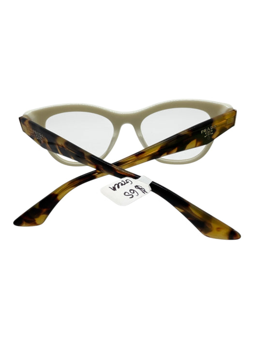 Prada White, Brown, Black Acetate Wayfarer Tortoise Shell Clear Lens Glasses White, Brown, Black