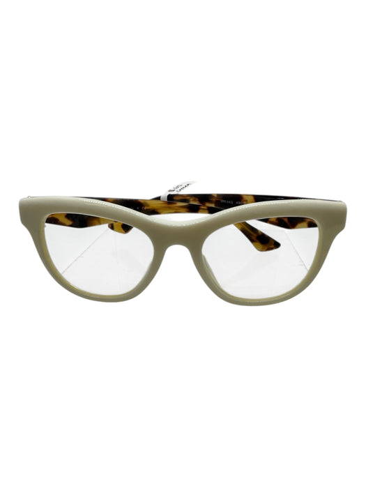 Prada White, Brown, Black Acetate Wayfarer Tortoise Shell Clear Lens Glasses White, Brown, Black