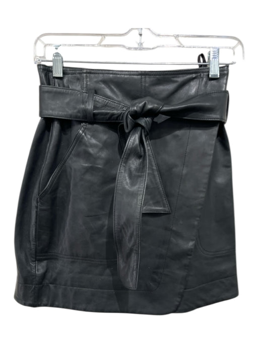 Sezane Size 2 Black Lamb leather Wrap Pocket Belted Skirt Black / 2