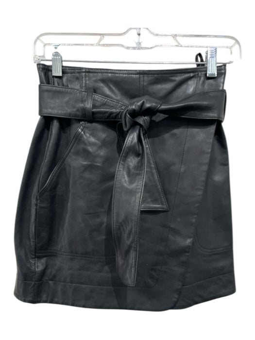 Sezane Size 2 Black Lamb leather Wrap Pocket Belted Skirt Black / 2