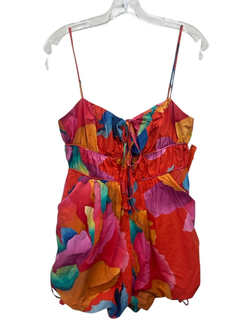 Farm Rio Size S Red & Multi Cotton Abstract Print Spaghetti Strap Romper Red & Multi / S
