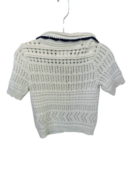 Maeve Size S Cream & Navy Cotton Blend Crochet Button Up Collar short sleeve Top Cream & Navy / S