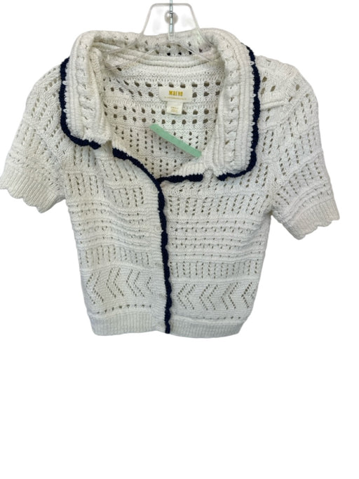 Maeve Size S Cream & Navy Cotton Blend Crochet Button Up Collar short sleeve Top Cream & Navy / S