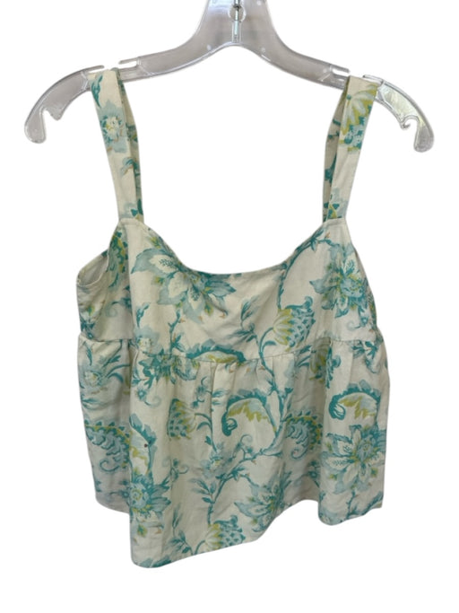 Rhythm. Size L Cream & Aqua Rayon Blend Floral babydoll Back Zipper Top Cream & Aqua / L