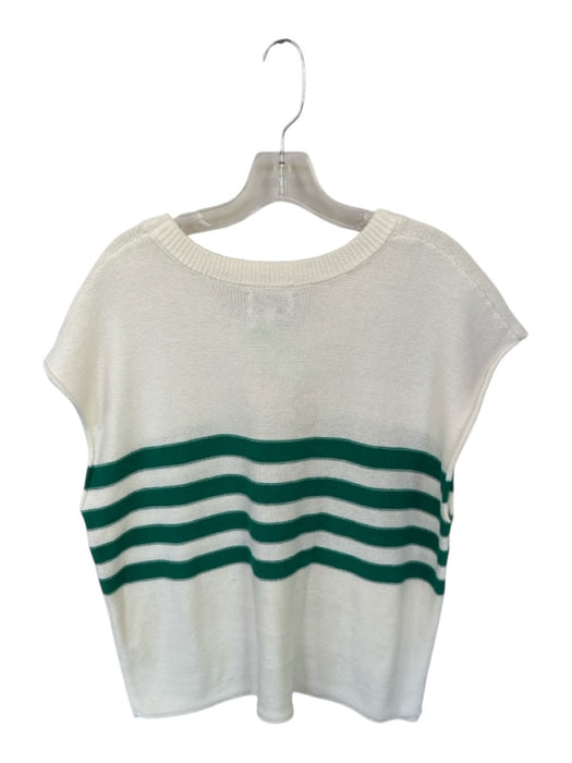Evereve Size XL Cream & Green 100% Cotton Sleeveless Striped Knit Top Cream & Green / XL
