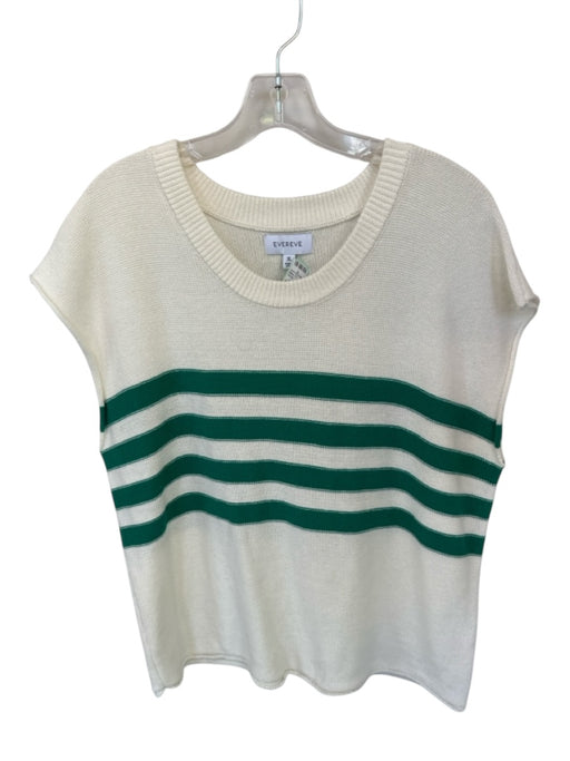 Evereve Size XL Cream & Green 100% Cotton Sleeveless Striped Knit Top Cream & Green / XL