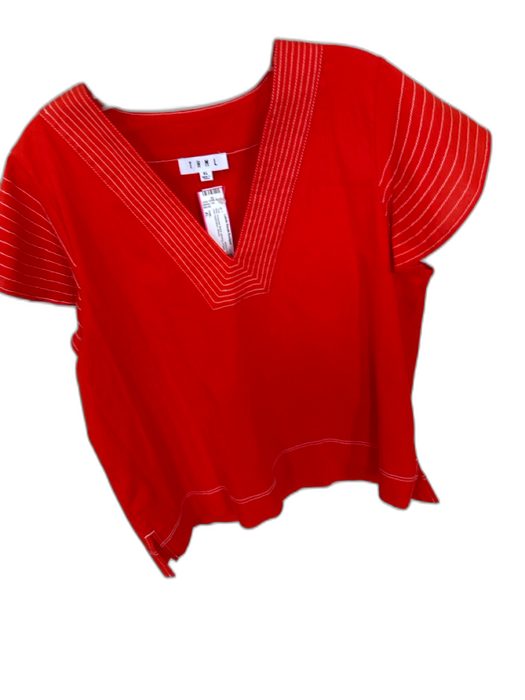 THML Size XL Red Polyester Blend stiching V Neck Hem Application Top Red / XL