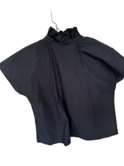 Never a Wallflower Size Large Black Cotton Ruffle Collar V Neck Top Black / Large