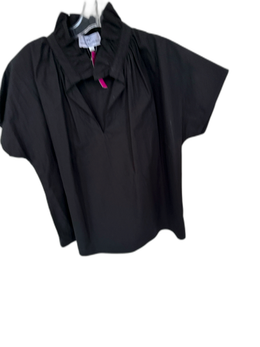 Never a Wallflower Size Large Black Cotton Ruffle Collar V Neck Top Black / Large
