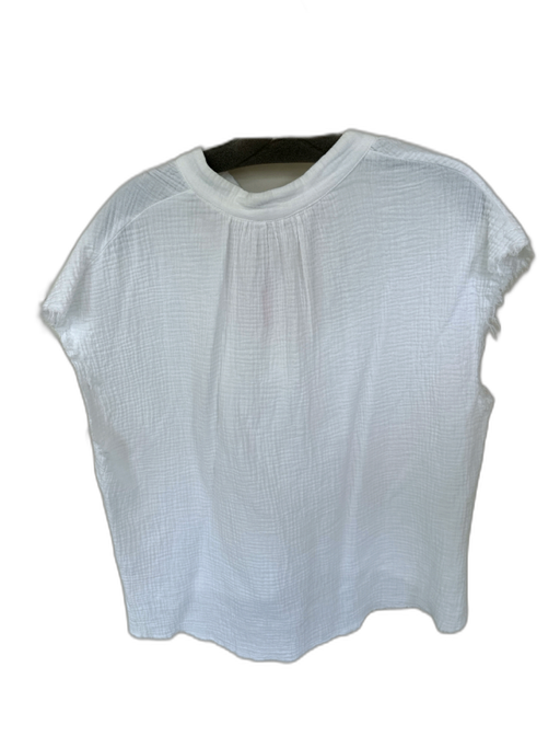 THML Size Large White Cotton Cap Sleeve V Neck Raw Hem Top White / Large