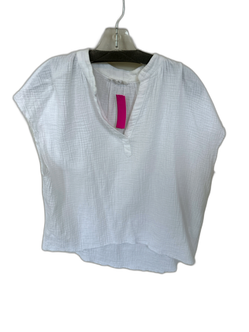 THML Size Large White Cotton Cap Sleeve V Neck Raw Hem Top White / Large