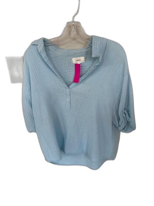 XiRENA Size XL Baby Blue Cotton Collar 3/4 Balloon Sleeve V Neck Top Baby Blue / XL