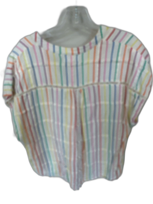 THML Size Large Cream & Multi Cotton V Neck Striped Cap Sleeve Rainbow Top Cream & Multi / Large