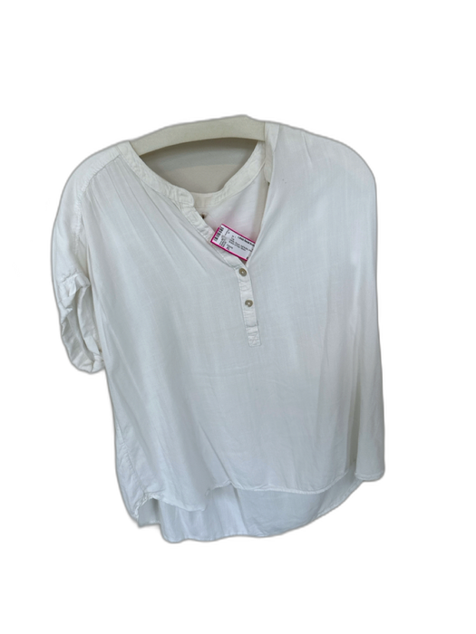 Faherty Size XL White Rayon Half Button Short Sleeve Mother of Pearl Top White / XL