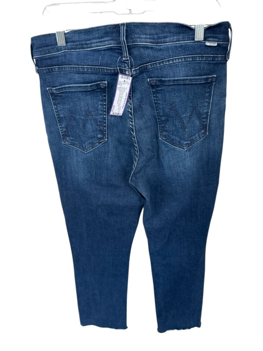 Mother Size 31 Dark Wash Cotton Blend High Waist Straight Leg Raw Hem Jeans Dark Wash / 31